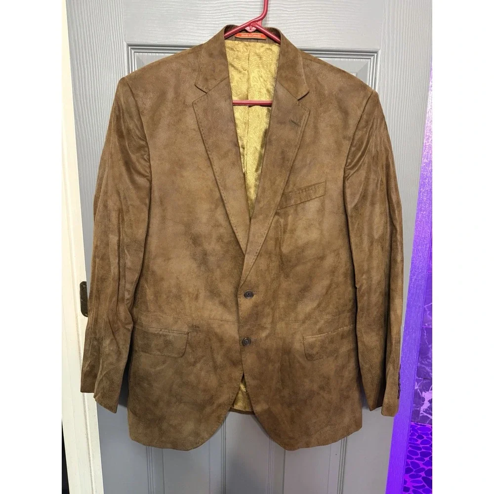 Cremieux Mens Two Button Sport Coat Micro Suede Polyester Brown Size 42R